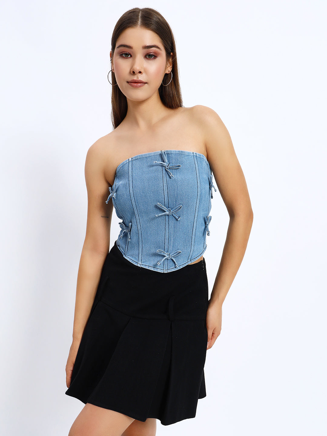 Ribbon Denim Corset Top