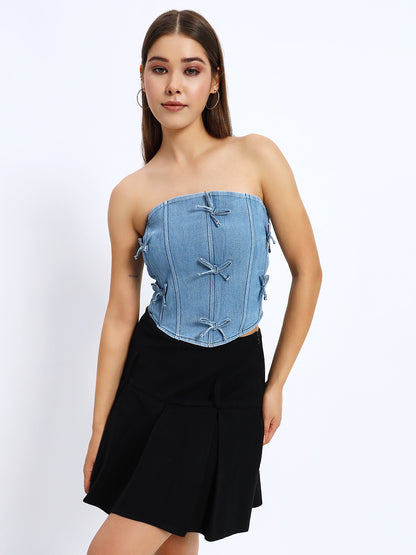 Ribbon Denim Corset Top