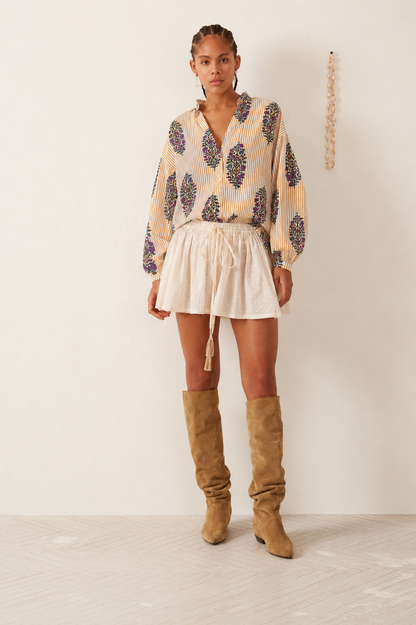 Women's Beige Block Print Oversized Cotton Casual Shirt