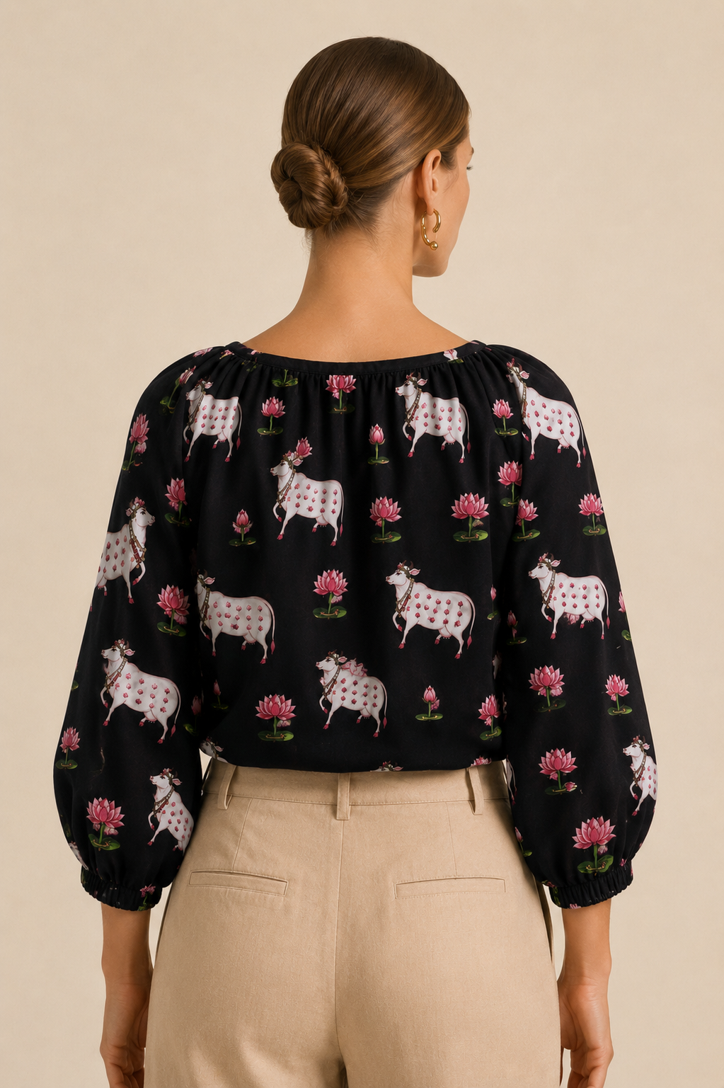 Women's Black Printed Cotton Top