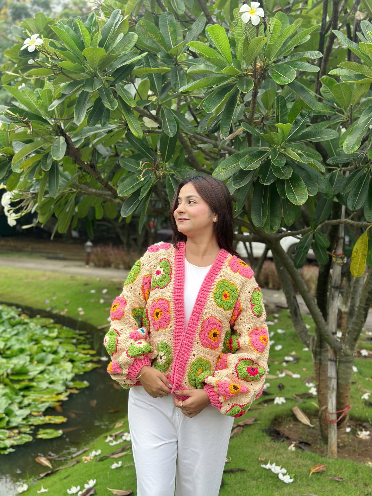 Blossom Patch Handmade Cardigan - Pink Green