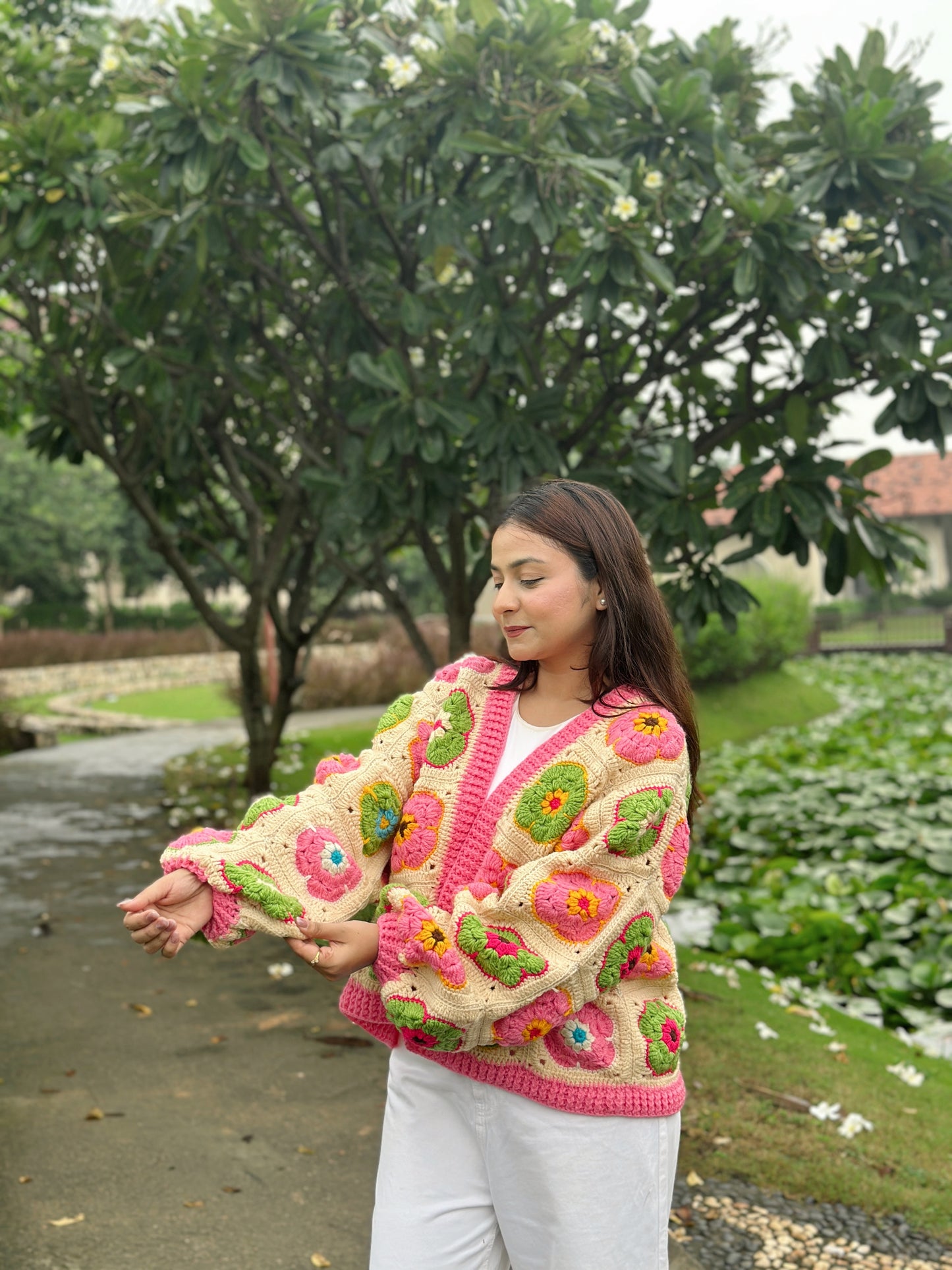 Blossom Patch Handmade Cardigan - Pink Green