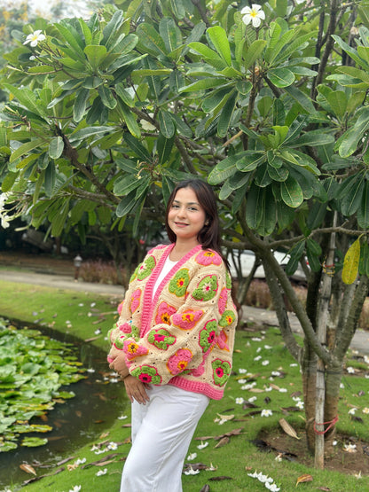 Blossom Patch Handmade Cardigan - Pink Green