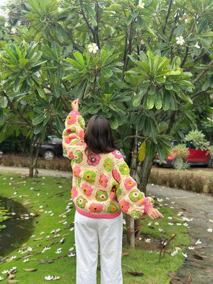 Blossom Patch Handmade Cardigan - Pink Green