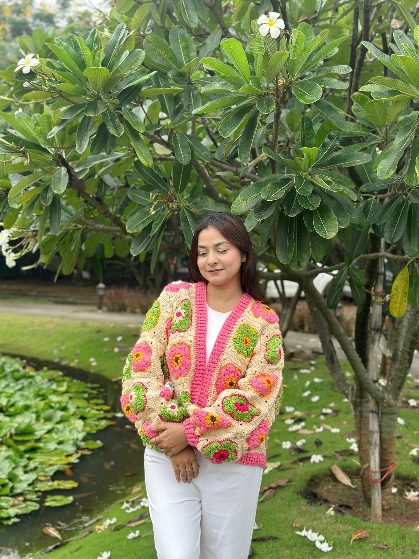 Blossom Patch Handmade Cardigan - Pink Green