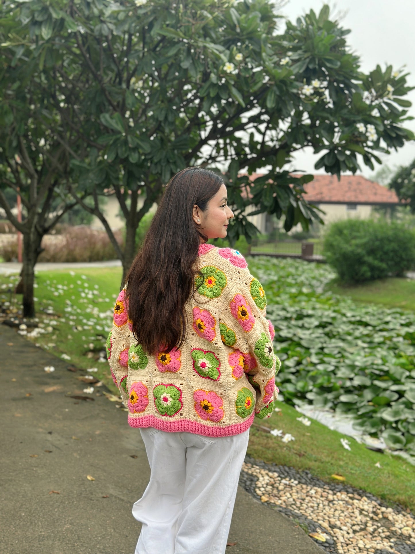 Blossom Patch Handmade Cardigan - Pink Green