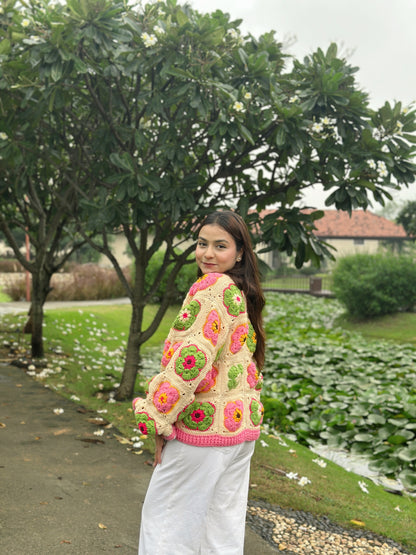 Blossom Patch Handmade Cardigan - Pink Green