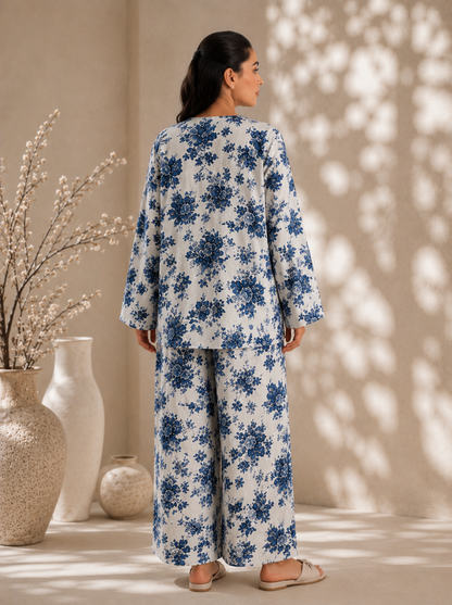 Women Blue Floral Printed Kurta Palazzo Co-Ord Set