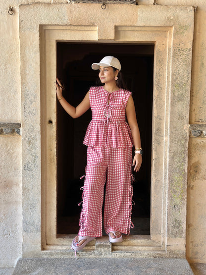 Brisa Ghingham Co-ord Set - Pink