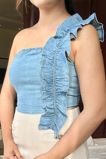 Denim Sided Flare Top