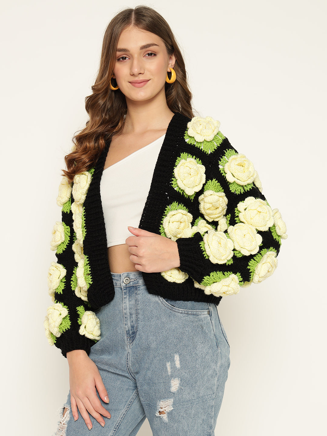 Chunky White Rose Cardigan