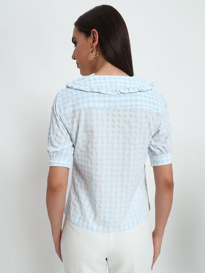 Blue Gingham Collar Top