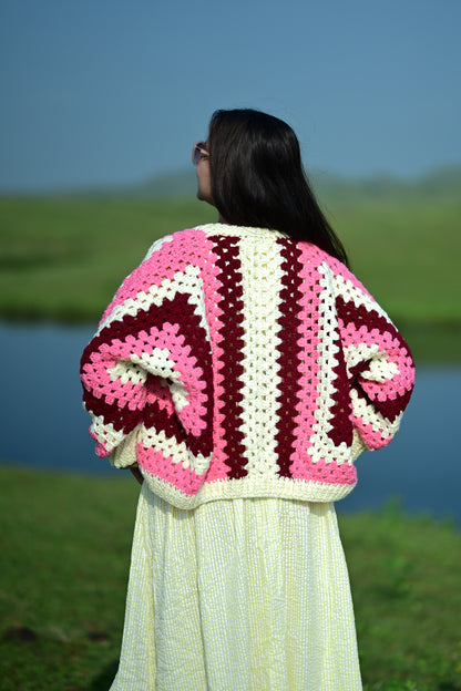 Cozy Pearl Cardigan - Pink Maroon