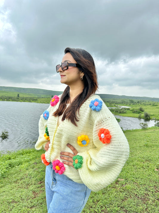 Multicoloured Daisy Beige Cardigan