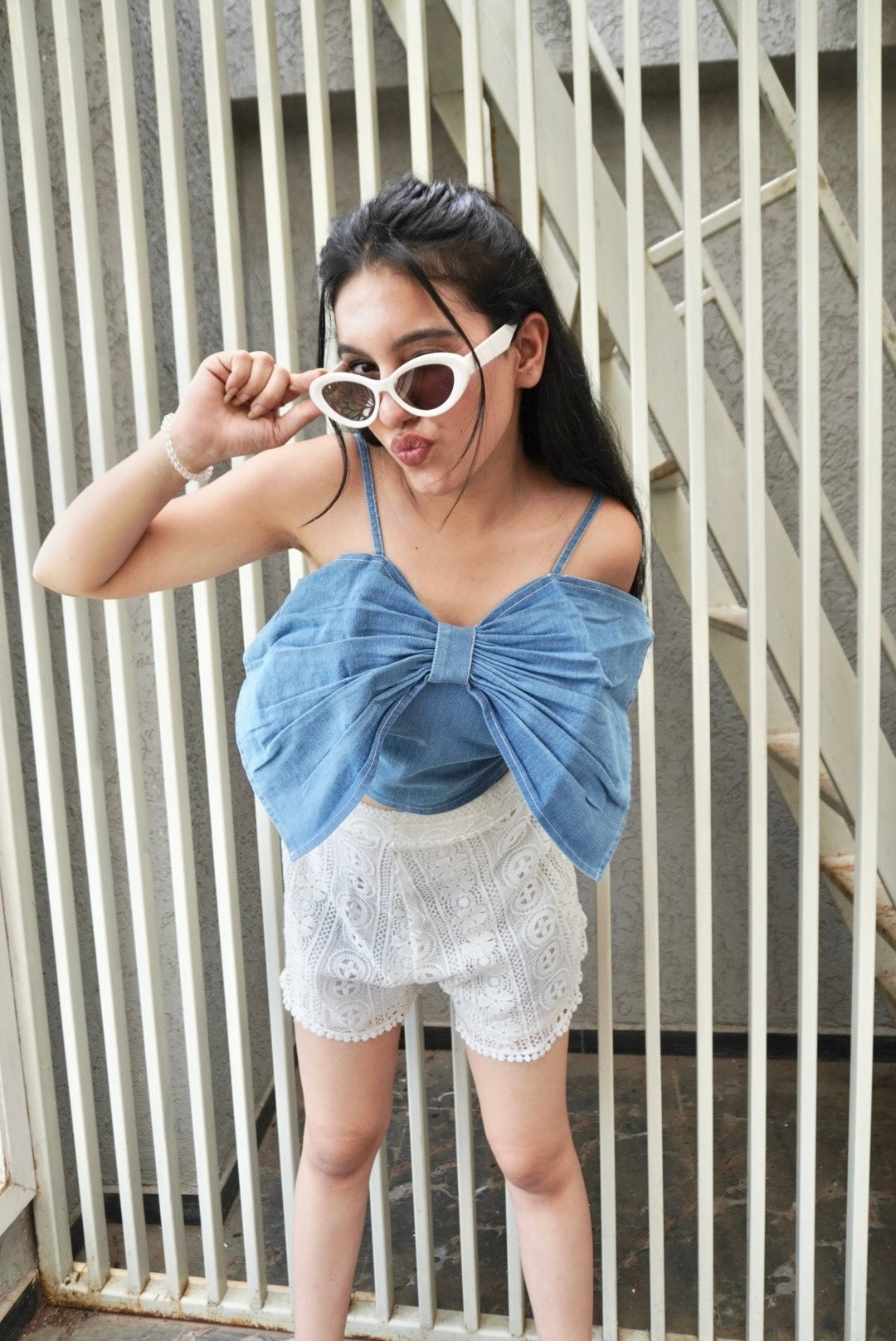 Denim Front Bow Cami Top