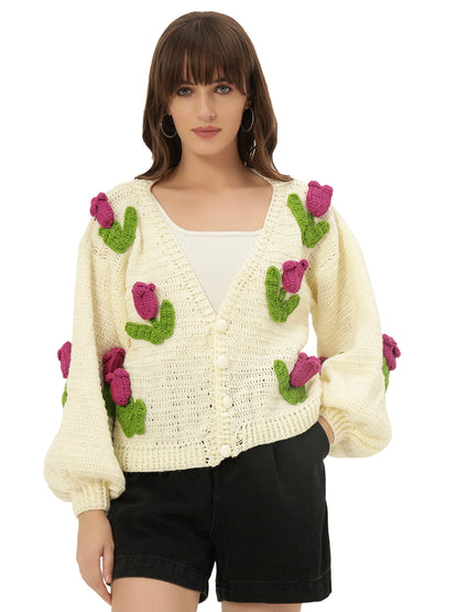 Dutch Flower Cardigan - Cream