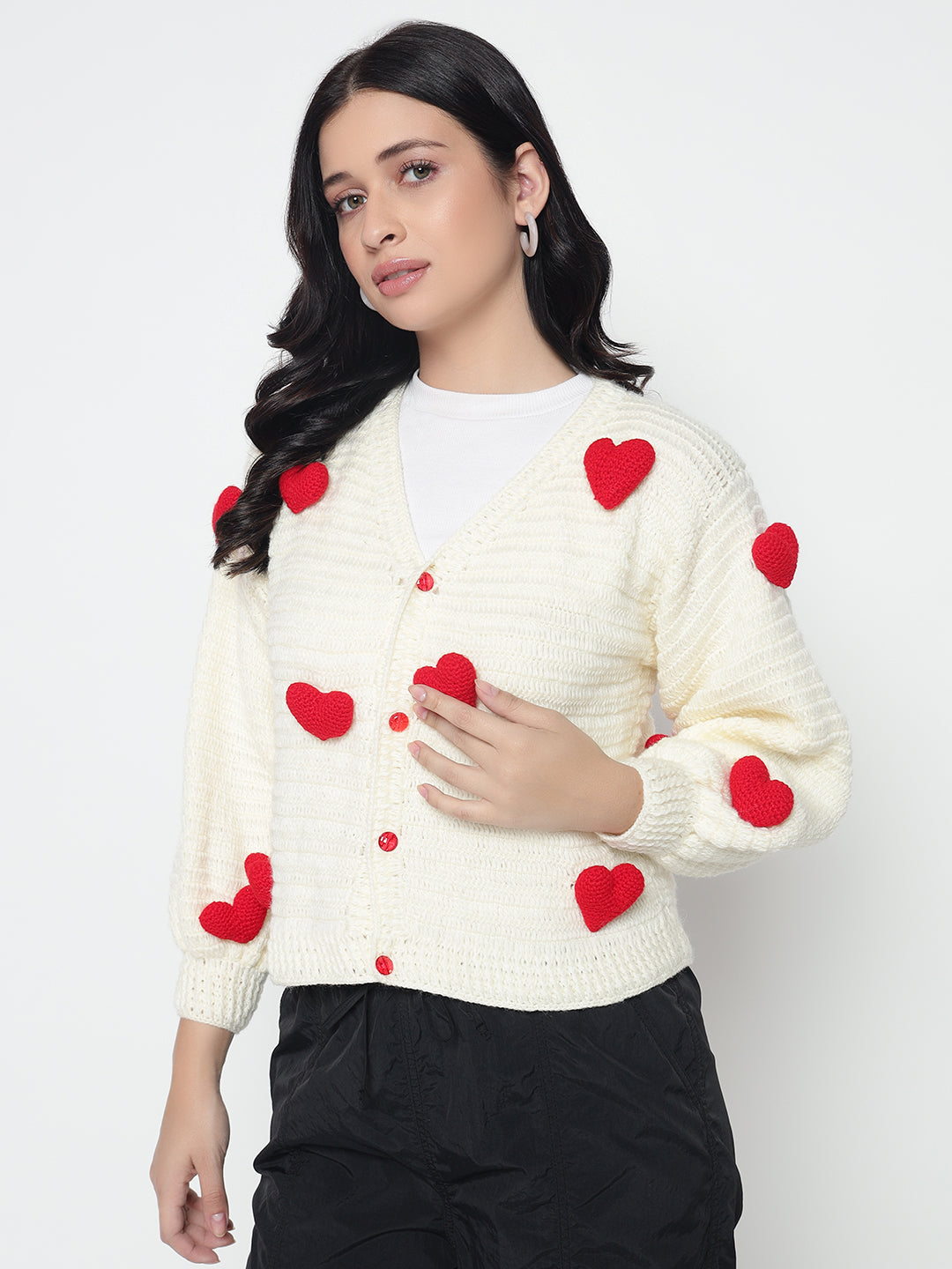 Cupid Heart Cardigan - Red Cream