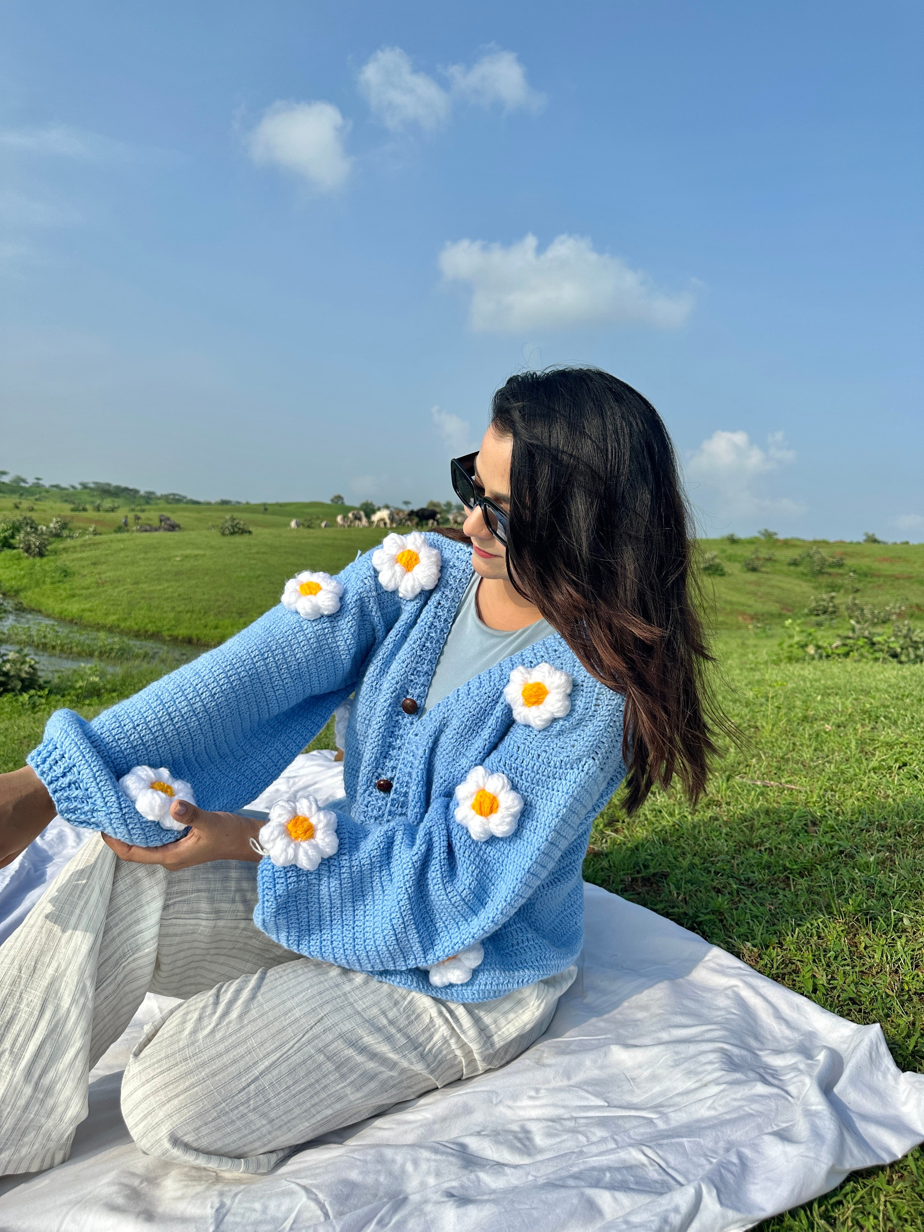 Day SkyBlue Daisy Cardigan