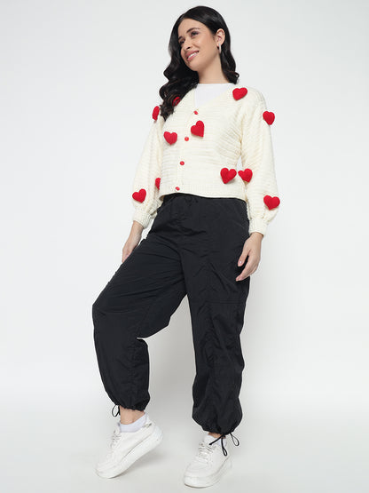 Cupid Heart Cardigan - Red Cream