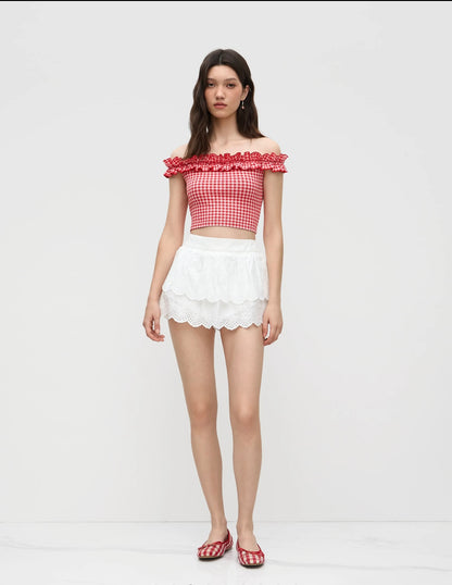 Off Shoulder Gingham crop top