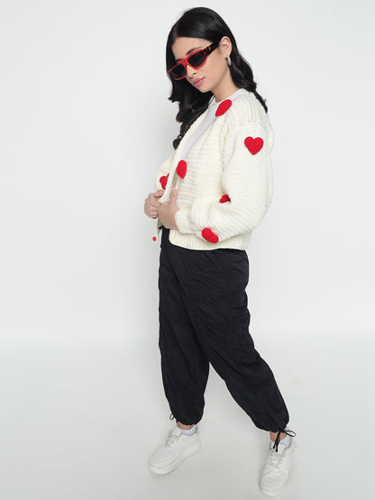 Cupid Heart Cardigan - Red Cream