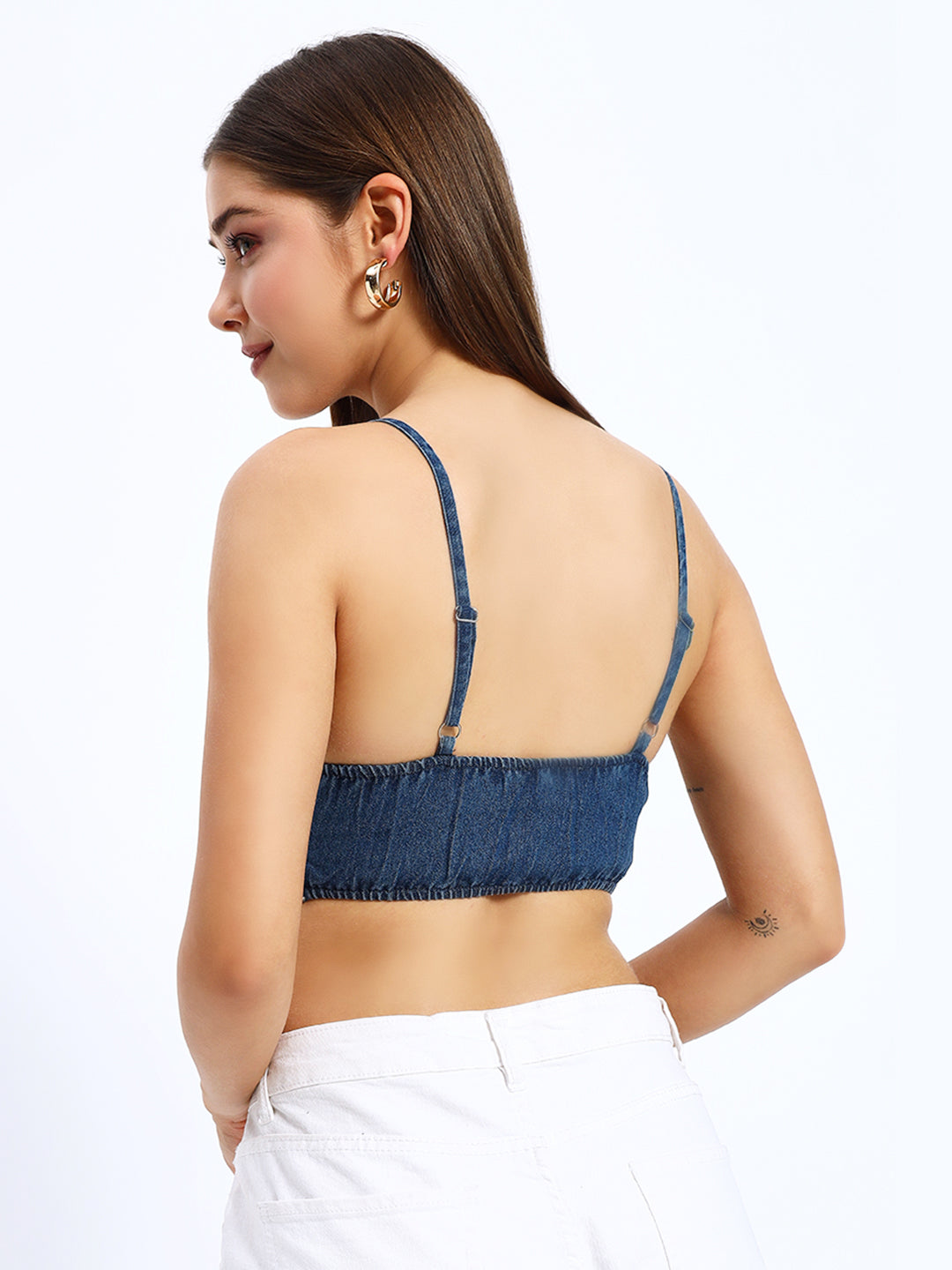 V-Neck Navy Blue Denim Corset Top