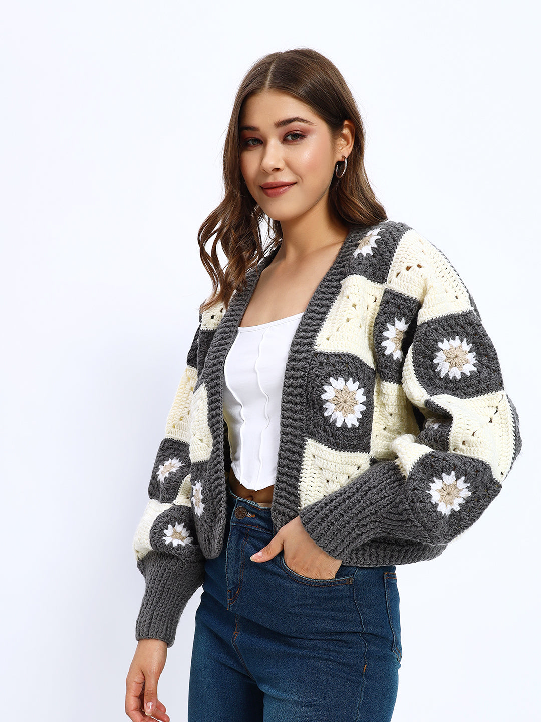 Gray Patch Daisy Cardigan