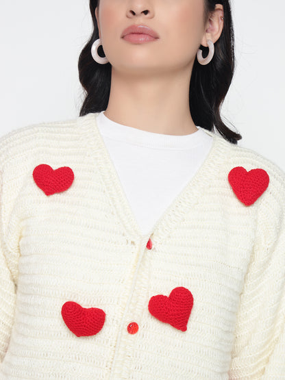 Cupid Heart Cardigan - Red Cream