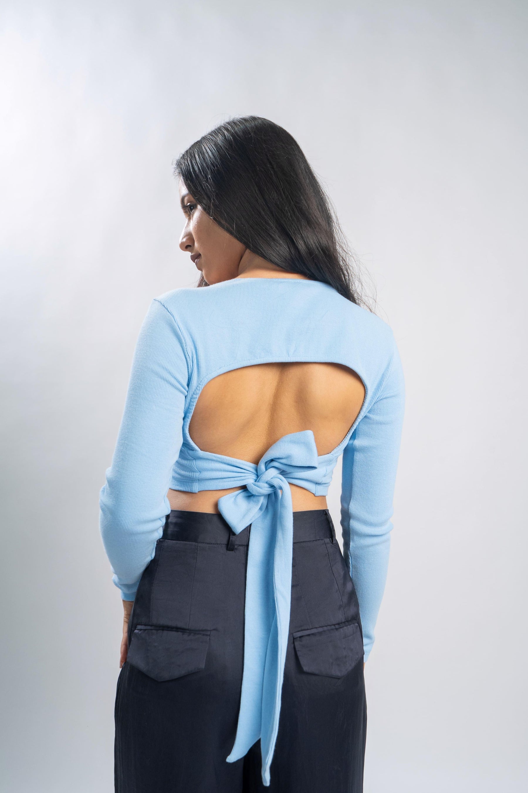 Backless blue cami top