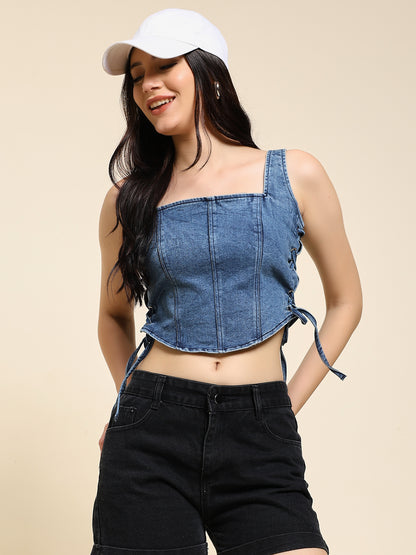 Denim Side Knot Corset