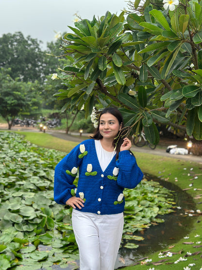 Dutch Flower Cardigan - Royal Blue