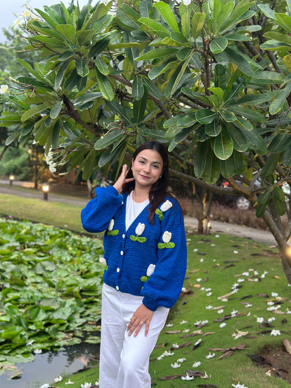 Dutch Flower Cardigan - Royal Blue