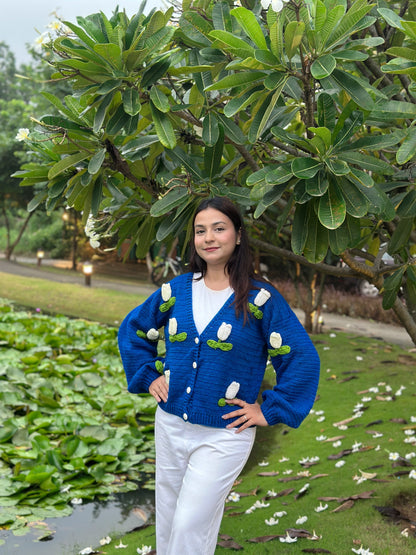 Dutch Flower Cardigan - Royal Blue