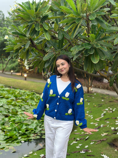 Dutch Flower Cardigan - Royal Blue