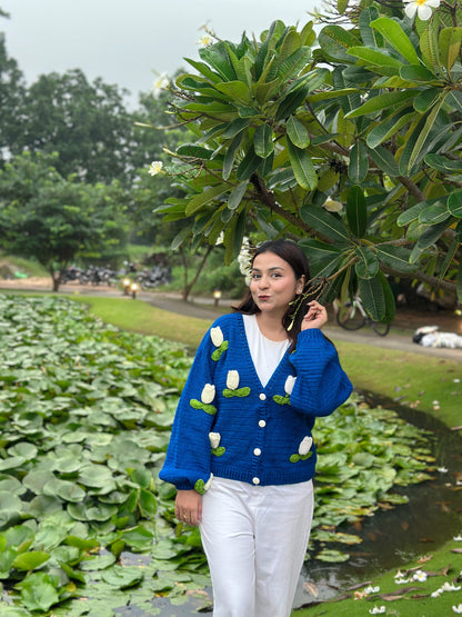 Dutch Flower Cardigan - Royal Blue