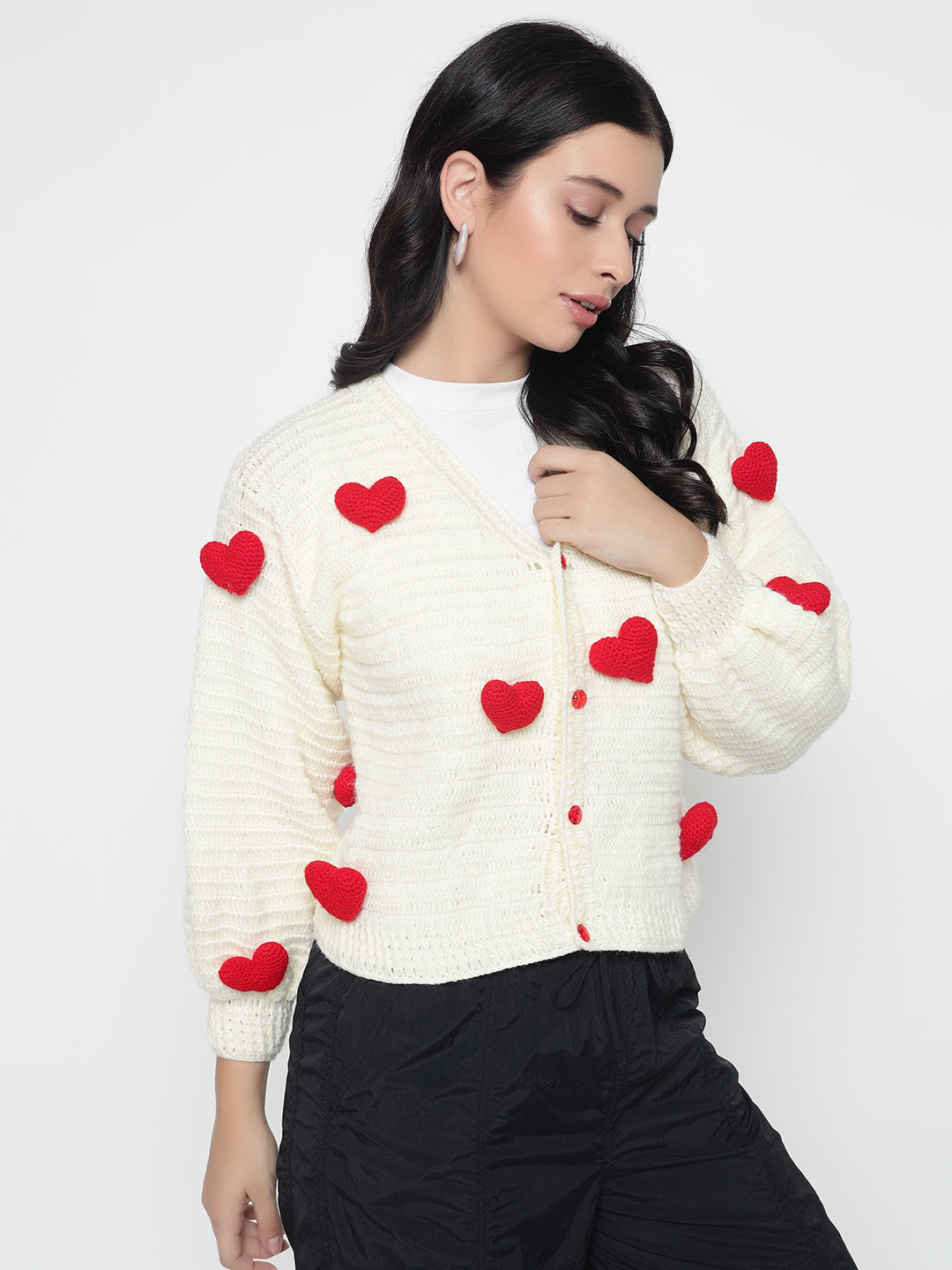 Cupid Heart Cardigan - Red Cream