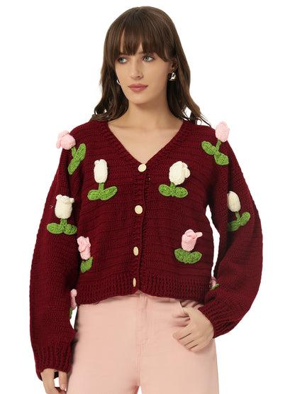 Dutch Flower Cardigan - Maroon
