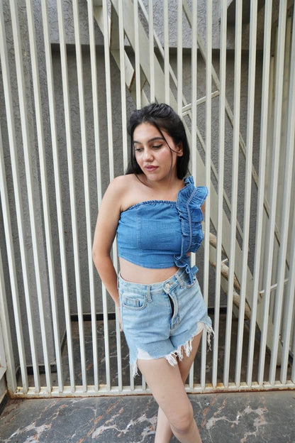 Denim Sided Flare Top