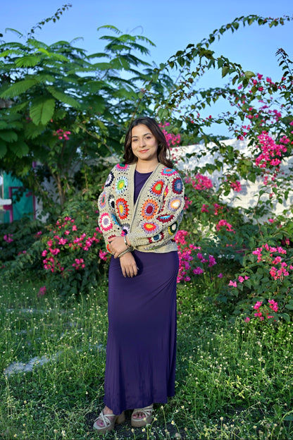 Sand granny square cardigan