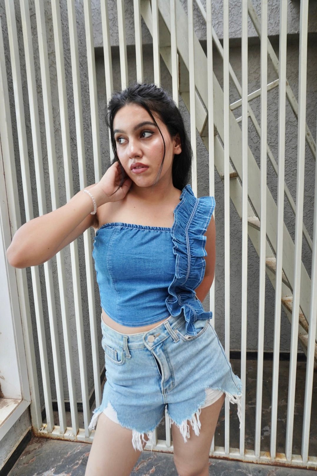 Denim Sided Flare Top