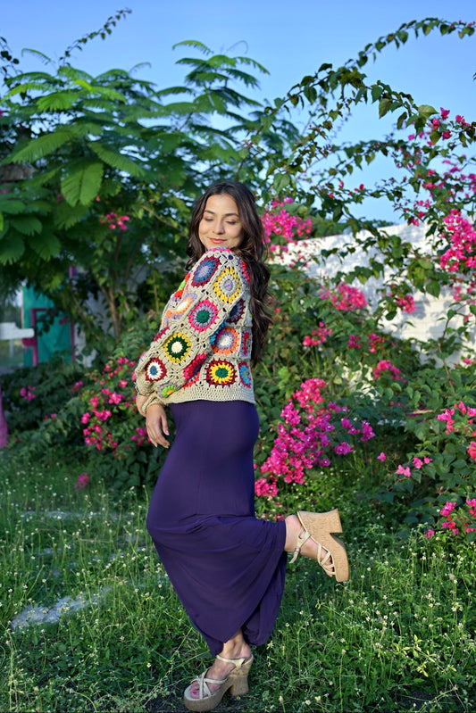 Sand granny square cardigan