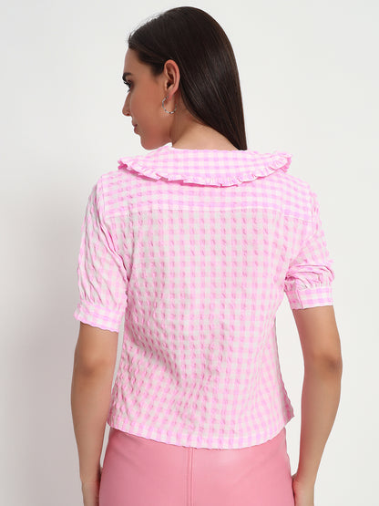 Pink Ghingam Collar Top