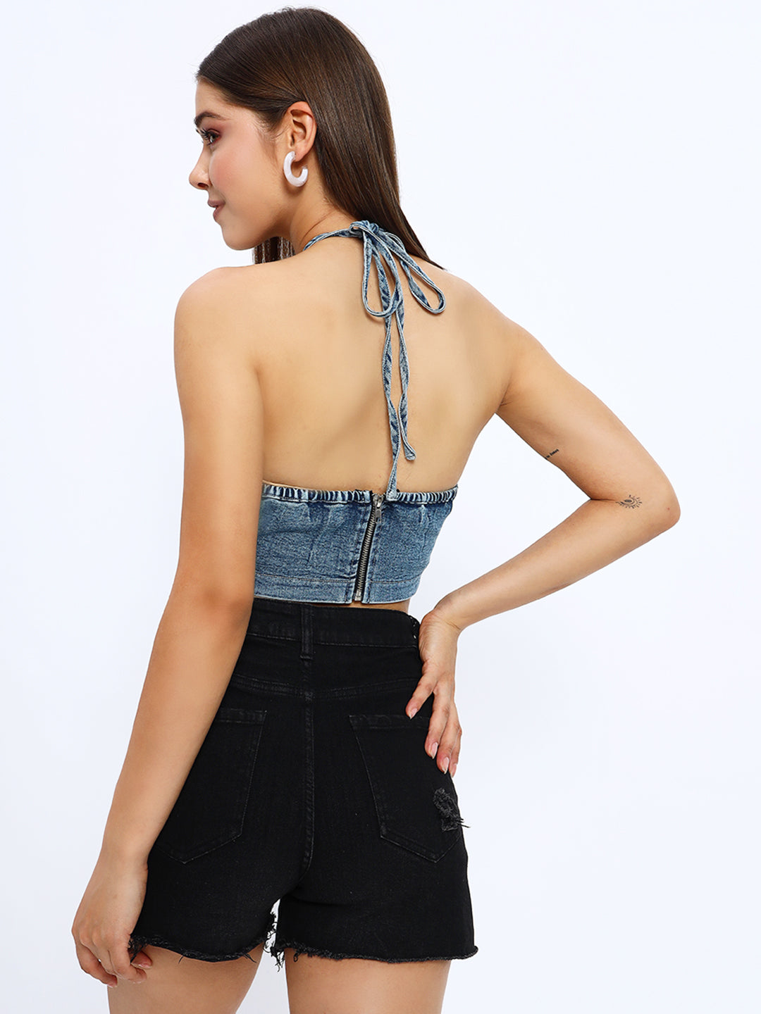 Denim Rose Bow Halter Top