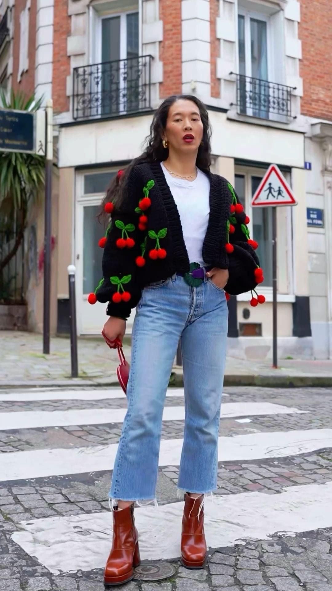 Hanging black Cherry cardigan