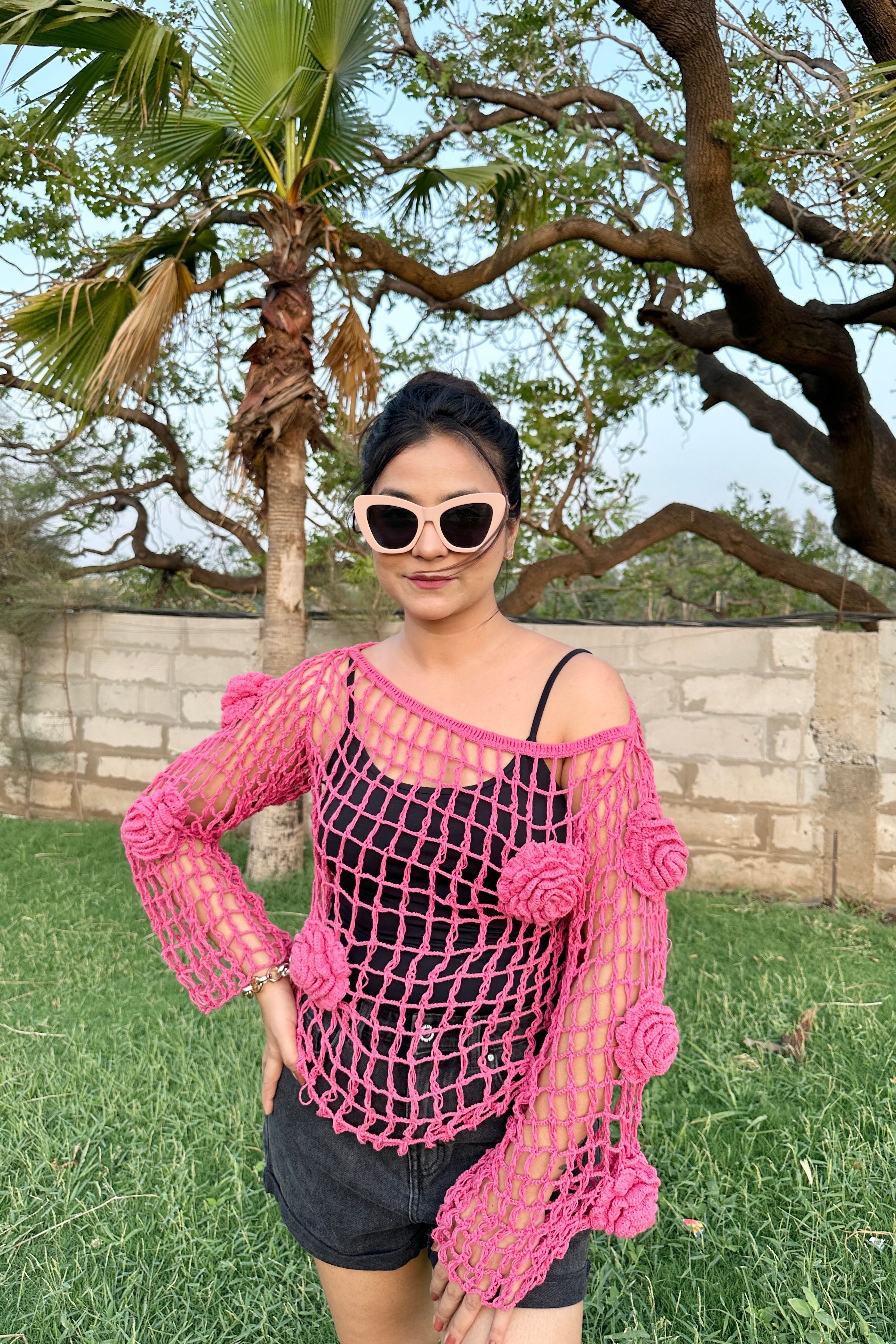 BeeQueen Pink Crochet Top