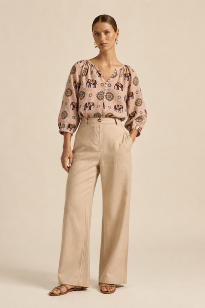 Women's Elephant Print Cotton Top | Peach