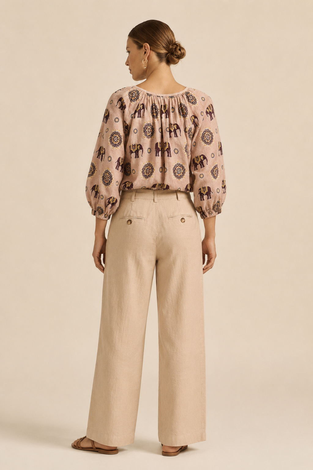 Women's Elephant Print Cotton Top | Peach