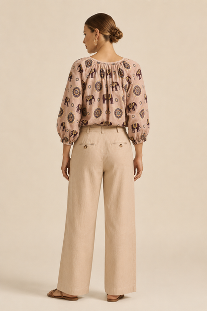 Women's Elephant Print Cotton Top | Peach