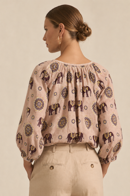 Women's Elephant Print Cotton Top | Peach