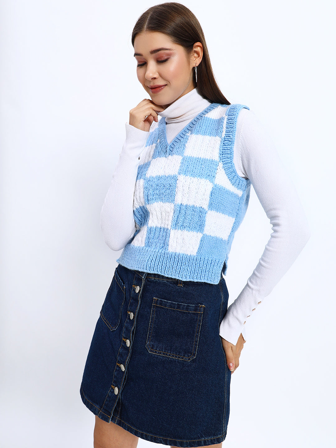 Sky Handmade Check Vest